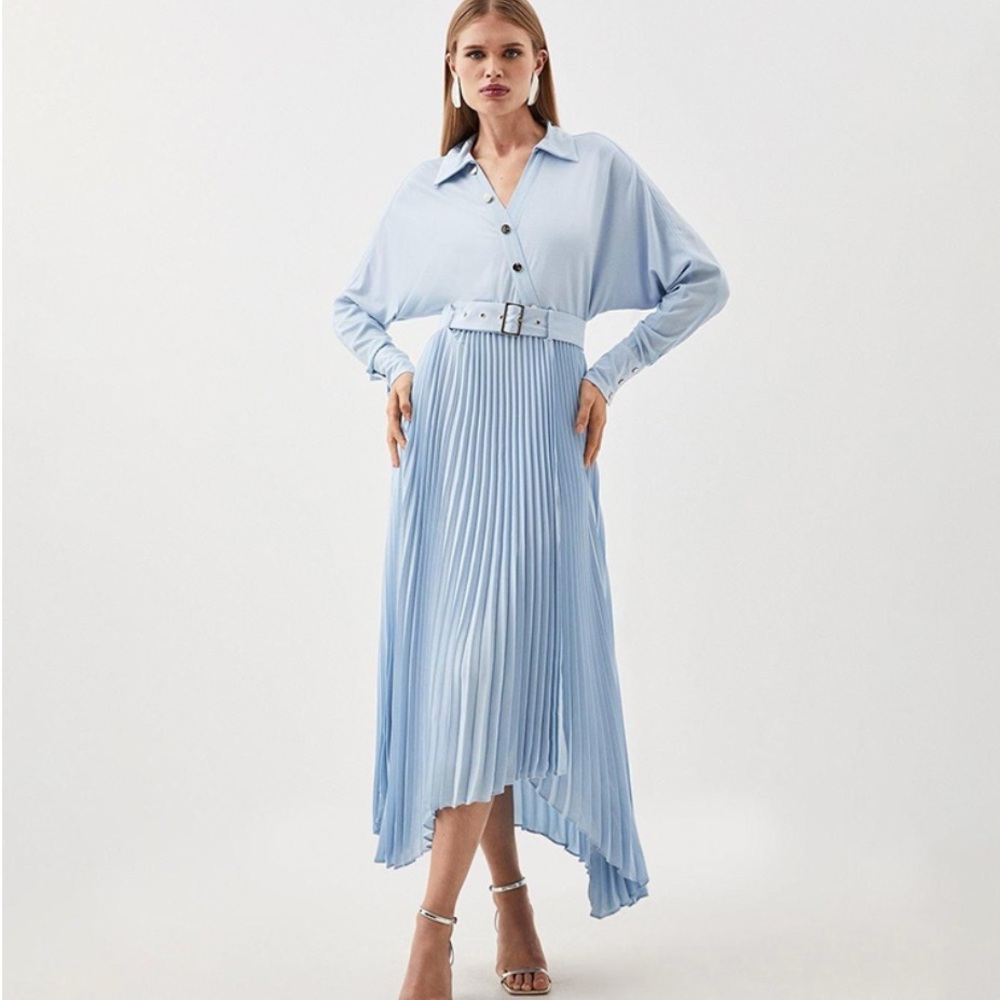 Karen Millen Light Blue Pleated Midi Dress